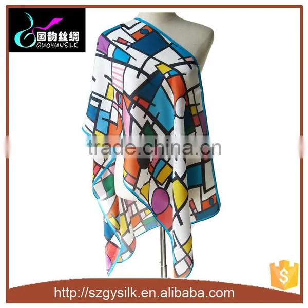 Long Geometric Pattern Custom Printed Silk Scarves
