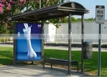 Aluminum & Stainless Steel Outdoor Economic Bus Stop Station With LED Light Box for Public Equipment