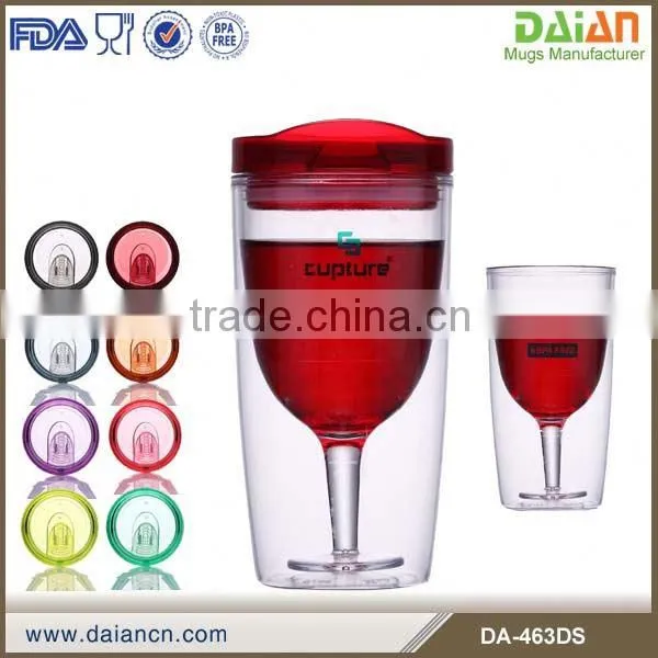 Wholsale Insulated Plastic Wine Mug , Acrylic Tumblers Cup With Silk Printing Logo