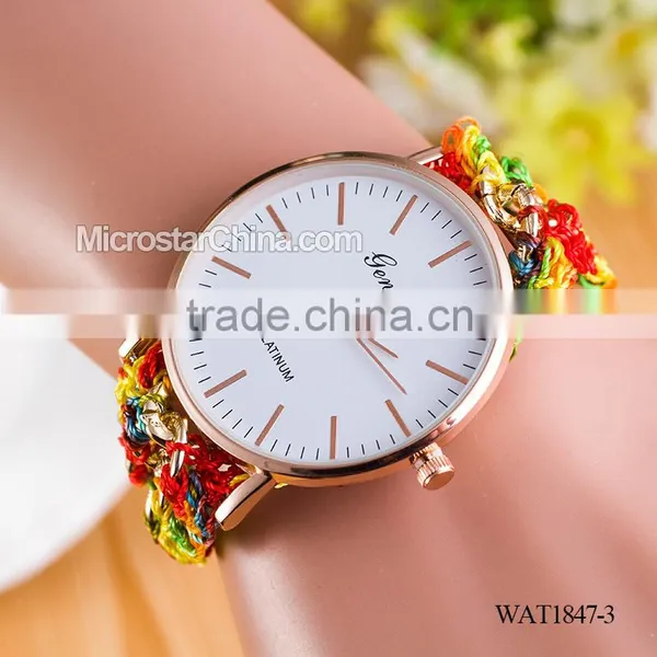 Women New Classic Geneva Ethnic Braided Analog Quartz Chain Bracelet Wrist Watch photo-3