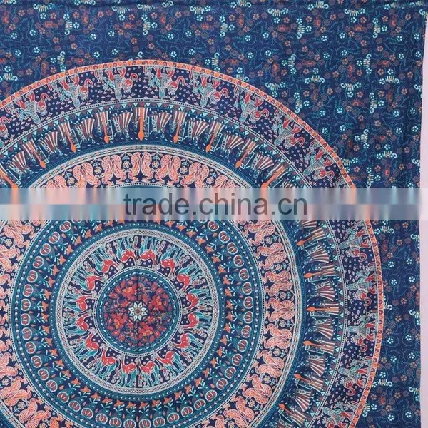 Blue Cotton Indian Tapestries Mandala Tapestry Hippie Wall Tapestry Tapestry Wall Hangings Indian Printed Tapestry Wholesale photo-2