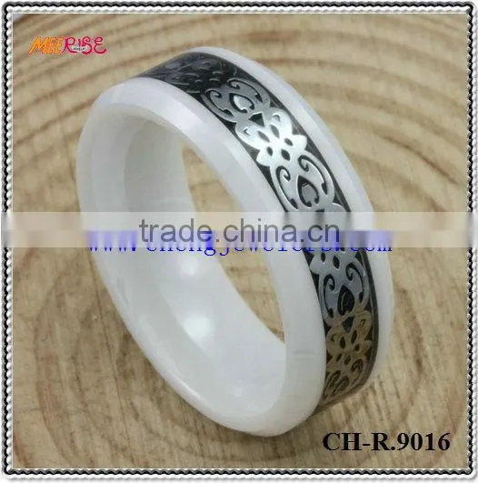 2015 Alloy Inlay Black Gold Engagement Ring,metal Ceramic Ring for Engagement photo-5