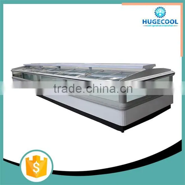 Double compressors refrigerated supermarket island freezer showcase