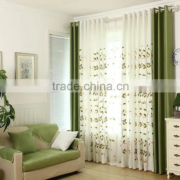 Natural Material Leaf Pattern Embroidered Grommet Curtain photo-4
