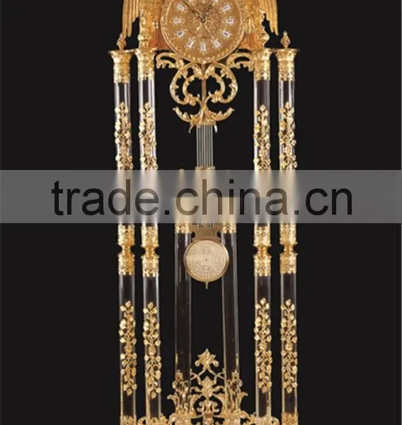 Gold Gilt Brass Mounted Grandfather Floor Clock With Crystal Column, 24K Gold Plated Floor Clock photo-5