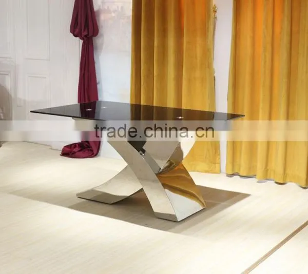 Unique X Sharp Metal Dinning Table With Black Tempered Glass , Home Furniture photo-2