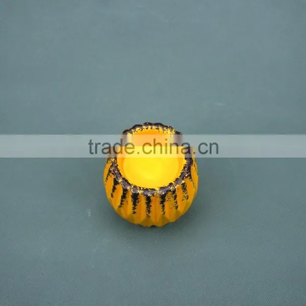 Home Decorative Yellow Glzaed Ceramic Tealight Candle Holders With Distressed Finish photo-2