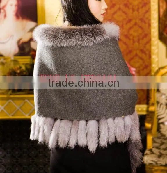 Silver Blue Fox Fur Trim Cashemere Capes photo-3