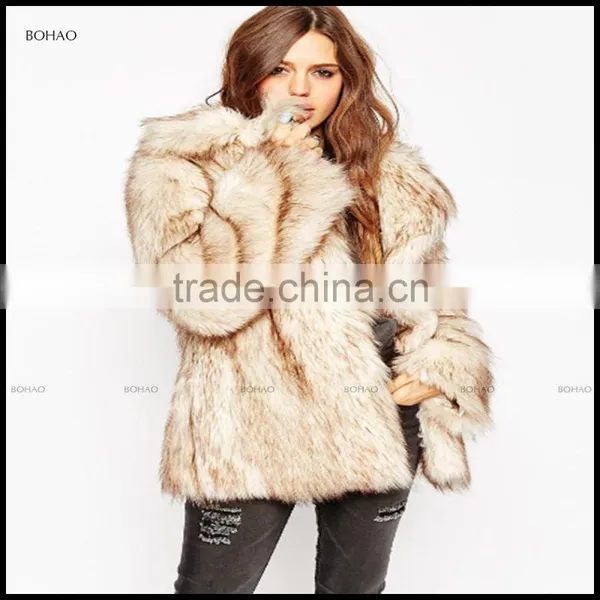 OEM Service Outdoor Women Winter Soft Fake Fur Jacket With Fuax Fur Large Collar