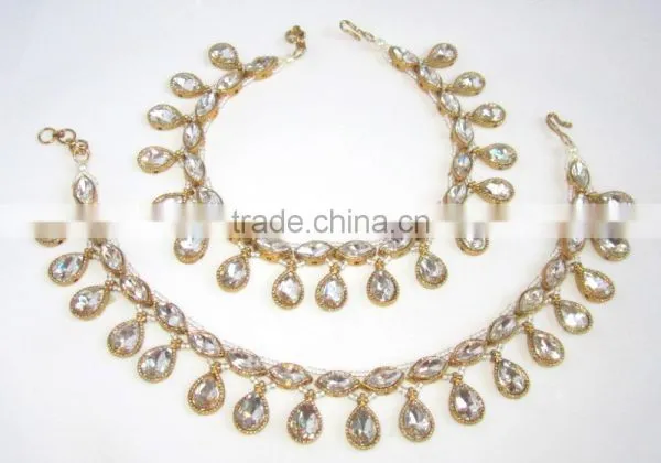 GOLD Tone Crystal HANDMADE PAYAL Anklets Pair photo-2