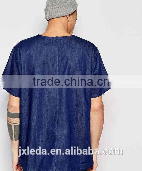 2016 Summer Men Light Weight Short Sleeves Dark Wash Denim T-shirt Custom photo-2
