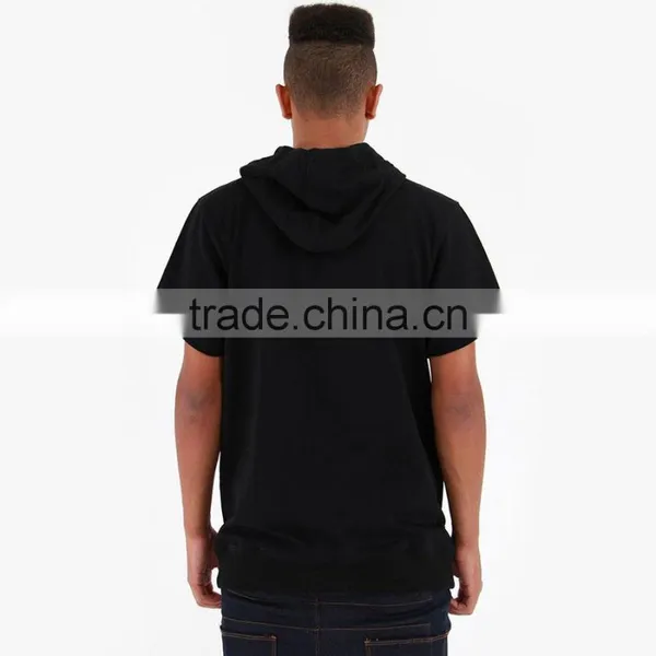 Cheap Black/grey Thin Fleece Blank Hoodie Short Sleeve Pullover Hoodie photo-3
