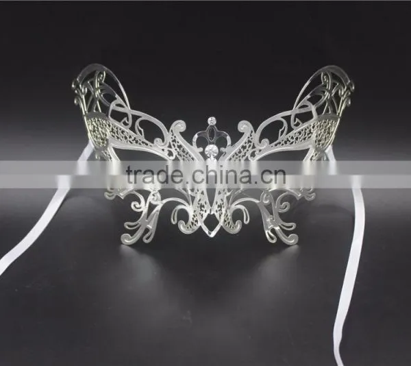 Black Silver White Gold Metal Italy Venetian Mask Masquerade Rhinestones Filigree Butterfly photo-2