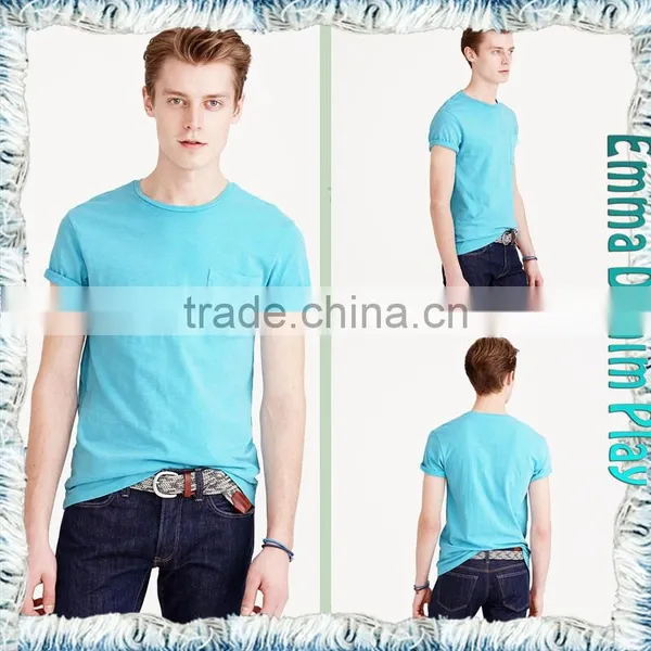 2017 Blue Single Chest Pocket O Neck T Shirts for Men photo-4