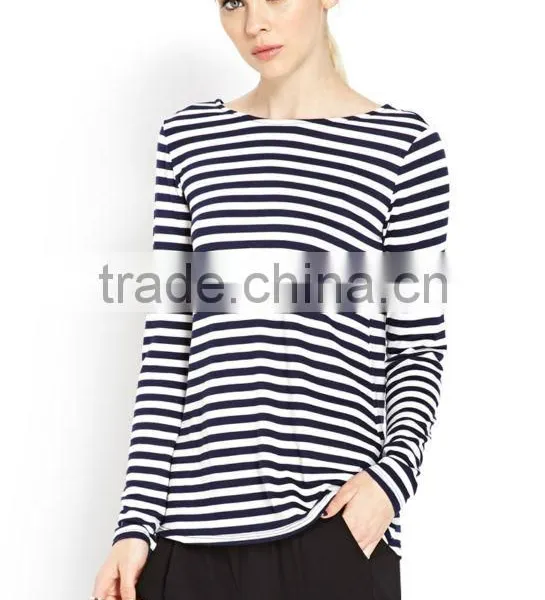 OEM Production Latest Flat Knit Stripe T-shirt Women