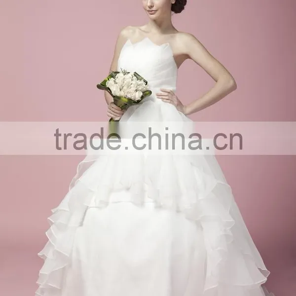 Ball Gown Bridal Dress Bowl Gown Straight Neck Straplesss Front Opened Ruffle Wedding Dress AS27702 photo-2