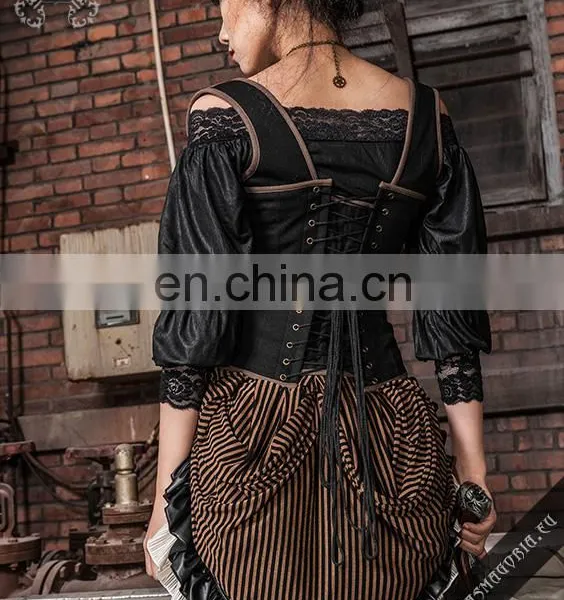 Gothic Off-shoulder Top Made of Soft Stretchy Wet Leather Look Fabric photo-5