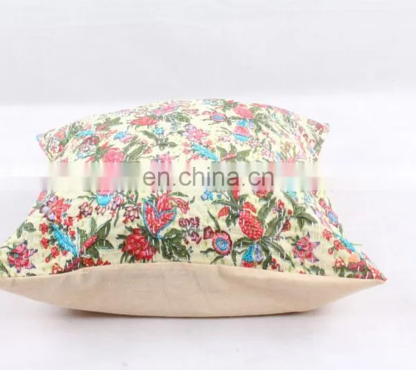 Indian Cotton Handmade White Kantha Cushion Cover Kantha Throw Pillow Cover Hand Quilted Decorative Cushion Cover Art photo-3