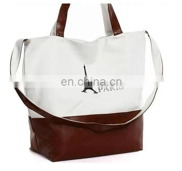 Paris Mark Double Using Cheap Durable Canvas Satchel Handbag photo-3