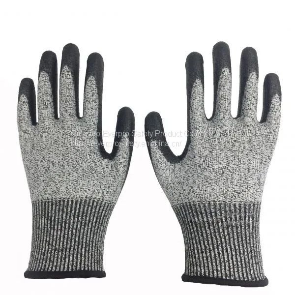 Anti Cut Level 5 13G HPPE Liner PU Dipped Nocry Cut Resistant Gloves With EN388 4543C photo-4