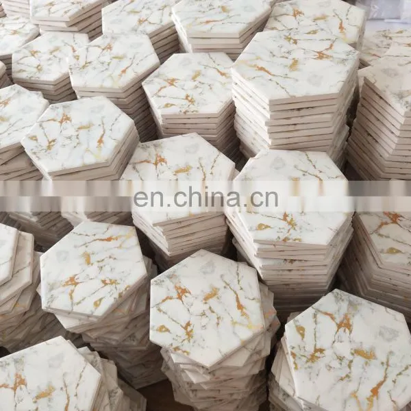 Custom Print Logo Hexagon Round Marble Coasters Ceramic Beer Sublimation Tissue Table Coasters With Gold for Drink photo-5
