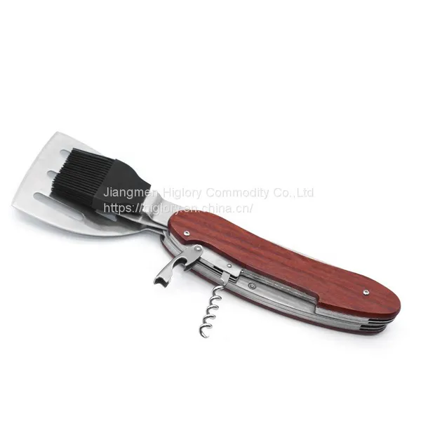 Multifunction BBQ Tools -Knife,Spatula,Silicone Basting Brush,Fork,Jar Opener and Wine Cork Screw photo-5