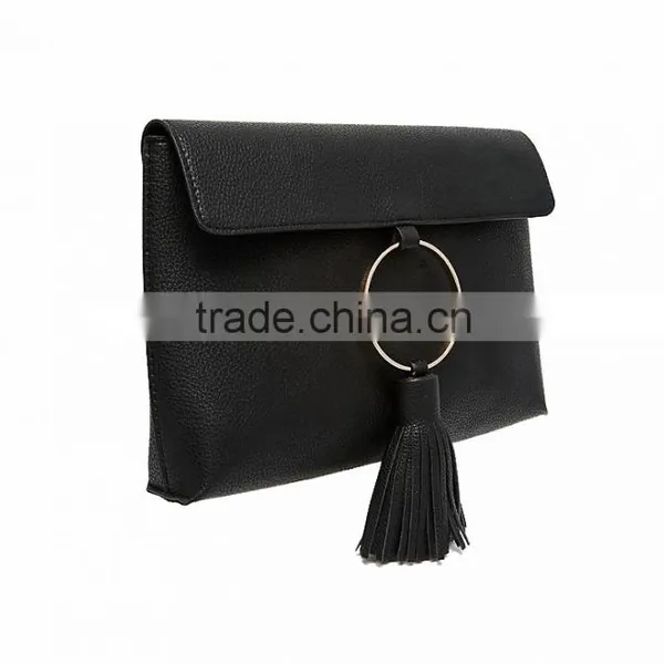 Guangzhou Supplier Cowhide Leather Tassel Clutch Bag Handbag Ladies Hand Bag photo-3