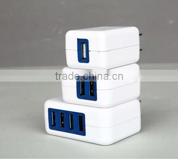 2014 New Product USB Travel Charger With White Shell 4 Port Blue USB Connector photo-3