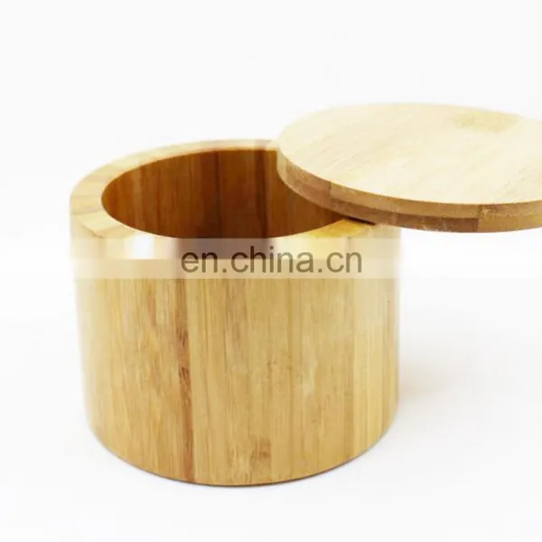 Natural Small Round Bamboo Salt Cellar Herb & Spice Pepper Storage Box With Magnetic Swivel Lid Pantry Organizer photo-2