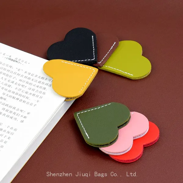 Cute Bookmark Heart-Shaped Page Corner Bookmark Handmade Leather Bookmarks in 18 Colors for Book Notebooks Novels photo-2
