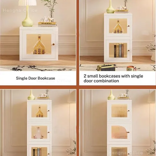 Space-Saving Modular Metal Bookshelf-CBT378 |White Metal Cabinet With Fluted Glass Doors-Eco-friendly Coating-Freedom of Combination photo-5