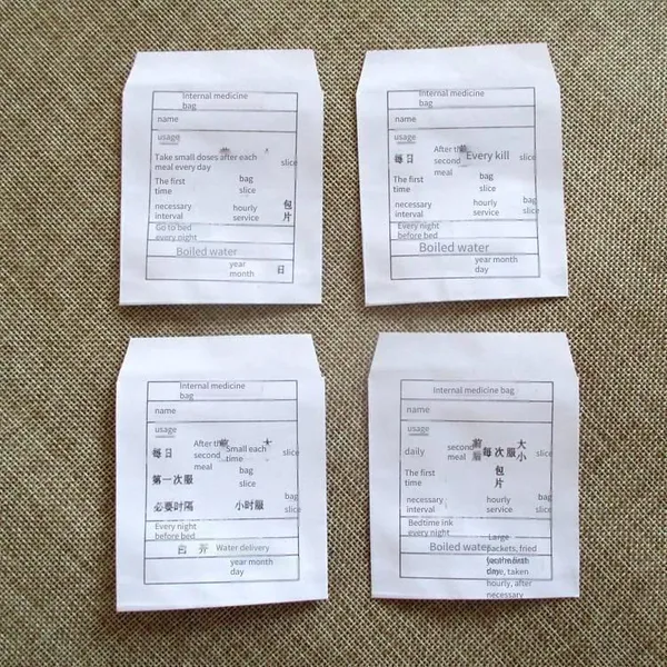 Traditional Chinese Medicine Paper Bags, Laminated White Kraft Paper Packaging Bags for Medical Supplies, Disposable Laminated Paper Bags for Western Medicine in Hospitals
