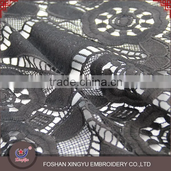 Chinese Factory Custom Pattern American Black Geometric Guipure Lace Water Souble Embroidery Fabric photo-4