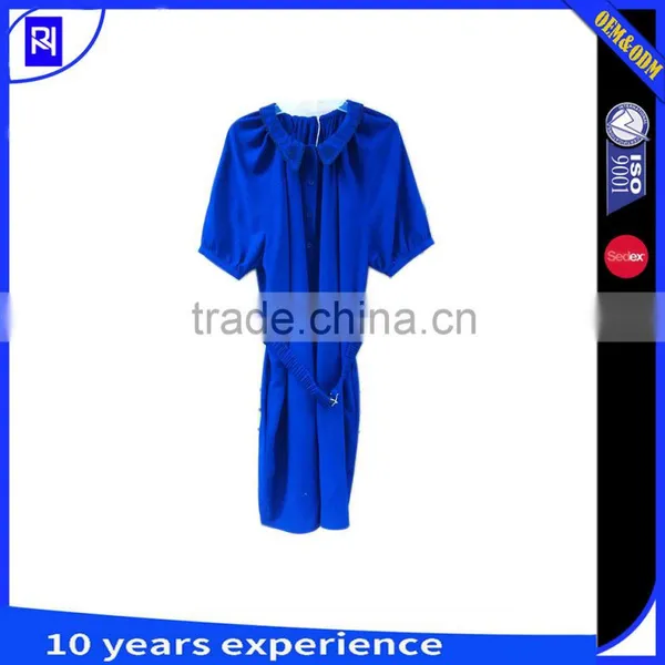 90% VISCOSE 10% WOOL Solid Dress Doll Embroidered Collar With Belt Short Sleeve Casual Daily Wear Dress
