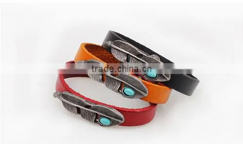Factory Top Selling Wholesale Feather Leather Bracelet Jewelry/ photo-6