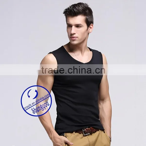 Custom Wholesale 100% Cotton Sports V-neck Tank Top Men photo-3