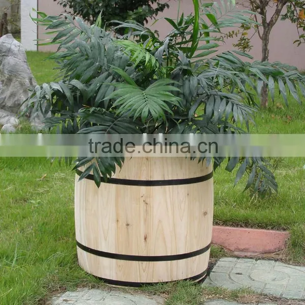 HL085L Wooden Natrual Coffee Planter With Four Metal Bands