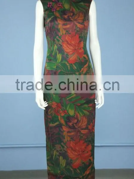 Printed Silk Sation Sleeveless Fashion Cheongsam / Qipao With Hand Made Traditional Chinese Knots QP0007