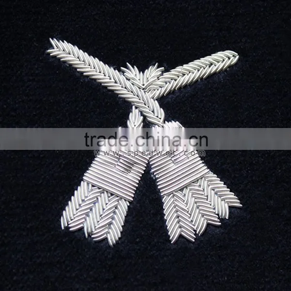 Hand Embroidered Bullion Tassel Blazer Badge | Silver Bullion Hand Embroidery Badges and Crests | Badges for Jackets