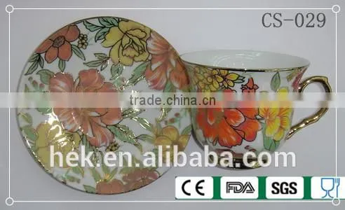 Flower Tea Cup and Saucer With Gold Rim photo-6