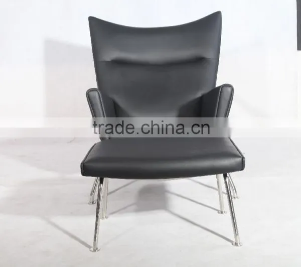 Hans Wegner Leather High Wingback Chair Wing Lounge Chair With Footrest Supplier's Choice photo-2