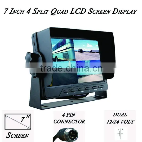 DC12V-24V 7 Inch 4 Split Quad LCD Screen Display Color Rear View Car Monitor For Car Truck Bus Reversing Camera