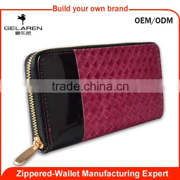 Factory Supply Fashion Style Ladies Weave Leather Wallet Woven Textured Wallet