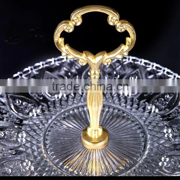 3pcs/set Clear Glass Charger Cake Plate Set With Golden Stand photo-3