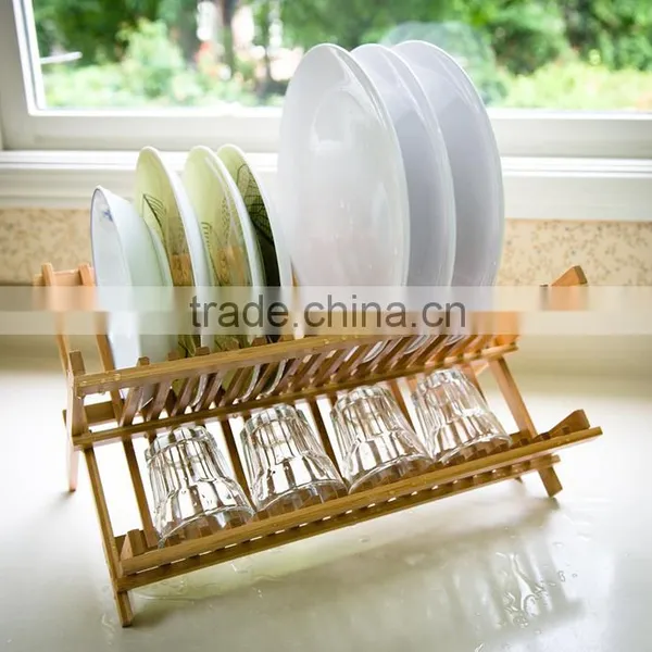 BH002/ Unique Foldaway Counter Kitchen Decor Bamboo Folding Dish Drying Stainless Steel Utensil Rack photo-2