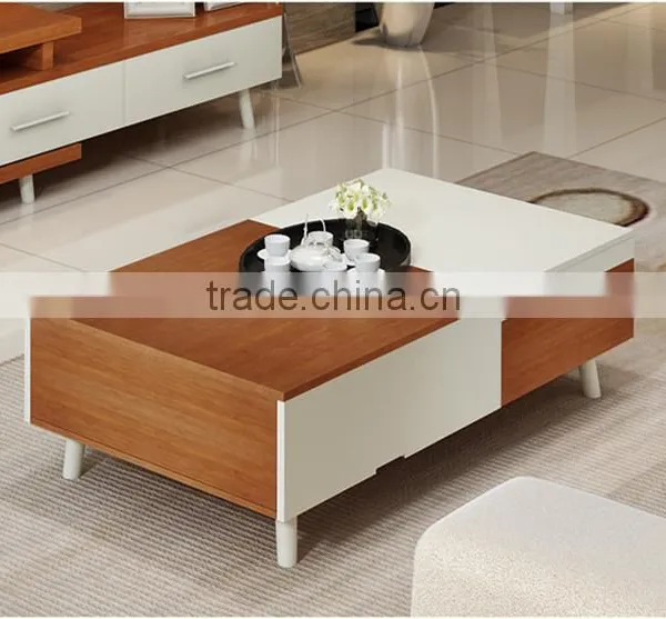 The Glossy PVC White and Wood Grain Coffee Table photo-2
