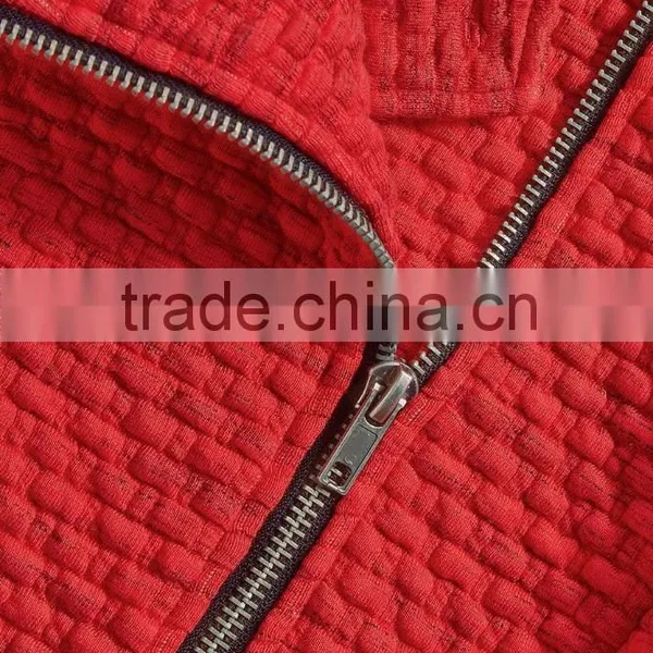 Red Textured Autumn Long Sleeve Zipper Front Biker Jacket photo-5