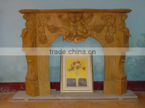Brown Polished Marble Fireplace for Home Decoration photo-3