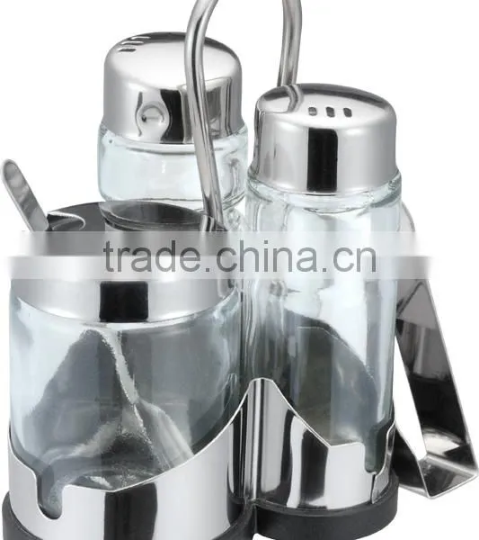 Stainless Steel Condiment Holders Glass Bottle Vinegar Oil Glass Cruet Set photo-3