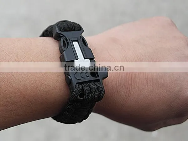 Outdoor Camping Steel Shackle Rope Buckle Whistle Gear Flint Fire Starter Scraper Survival Bracelet photo-2